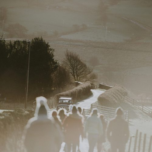 A group of walkers on a cold day A group of walkers on a cold day